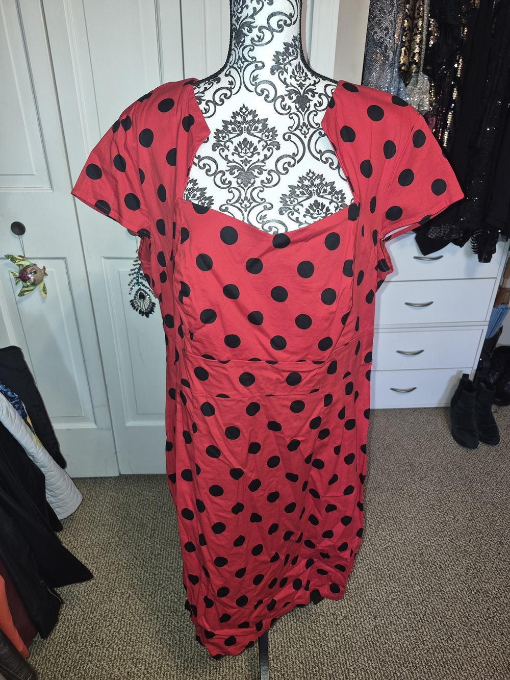 Red Polka Dot Fit & Flare Dress with Sweetheart Neckline